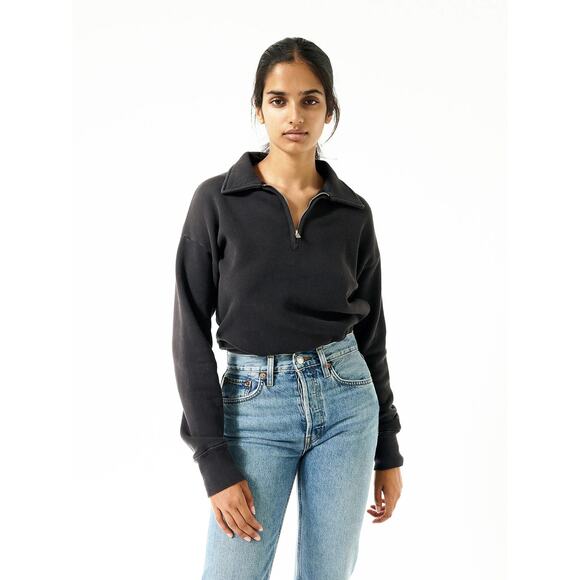 RE/DONE 70s Half Zip Sweatshirt - Black - Size Small - NWOT - Picture 1 of 6